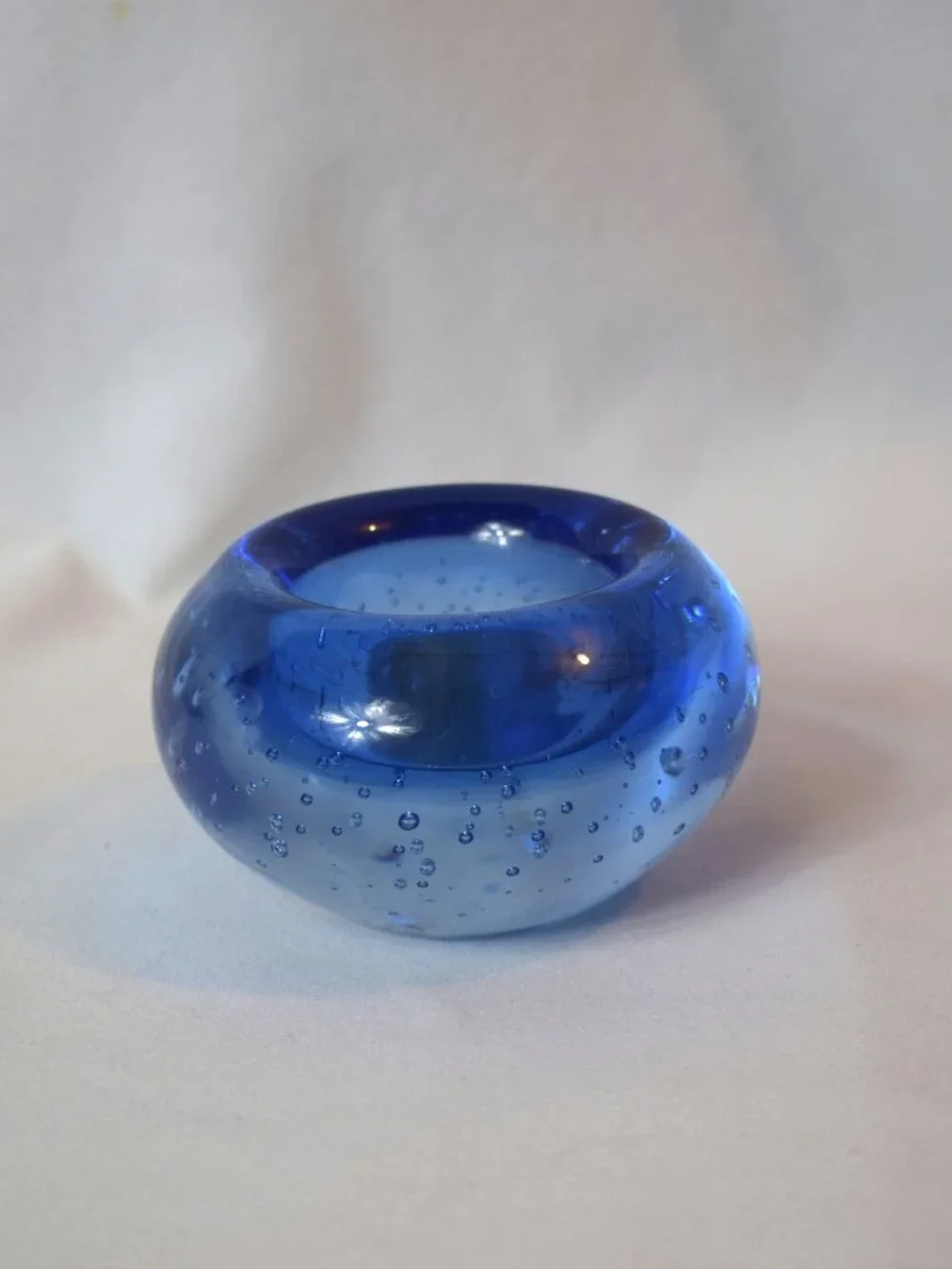 Ikea Cobalt Blue Bubble Glass Votive Candleholder Heavy Paperweight